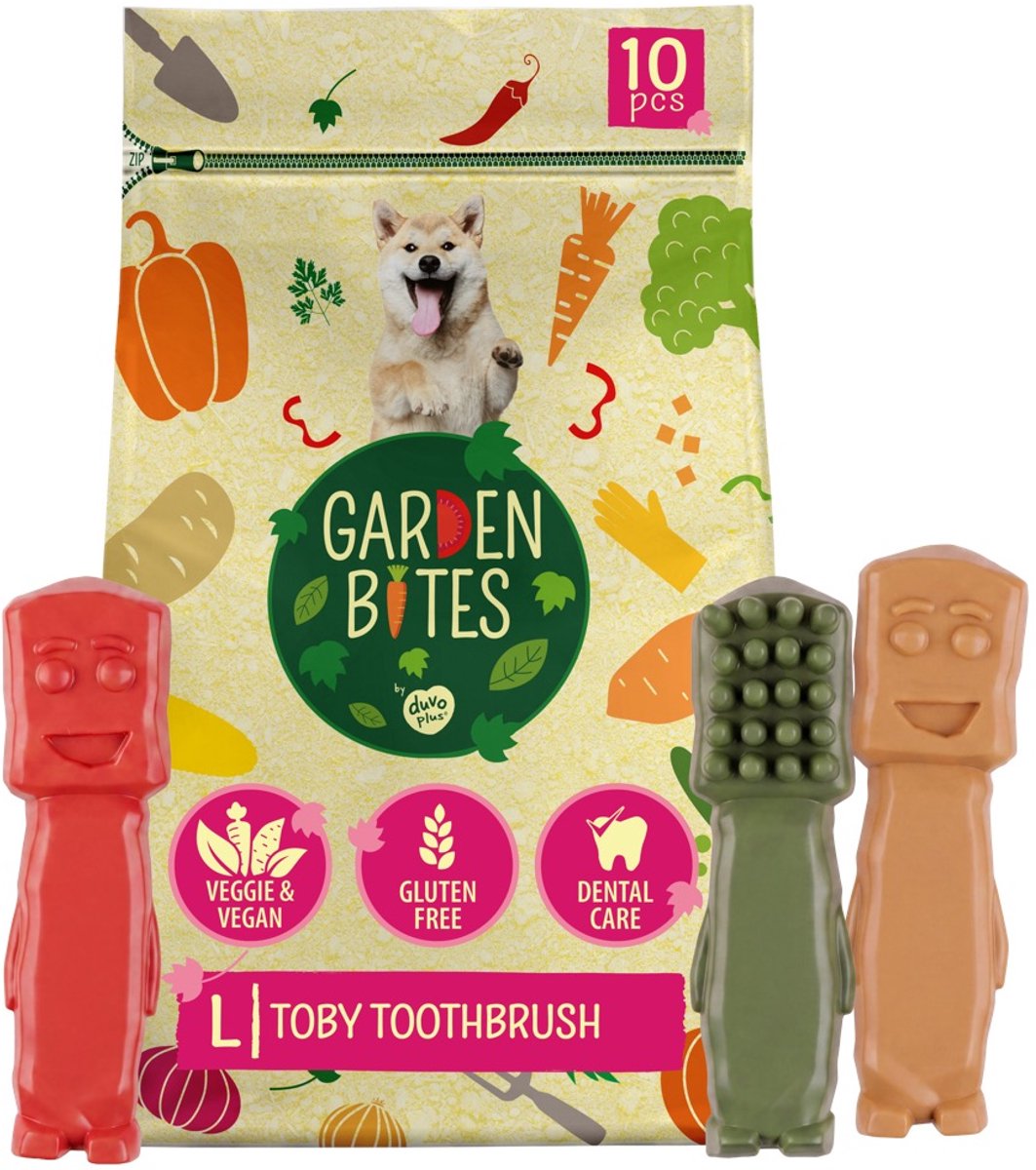 duvoplus Garden Bites - Toby Toothbrush Hondensnacks - Hondensnoepjes - Vegetarisch & Glutenvrij - Large 10st