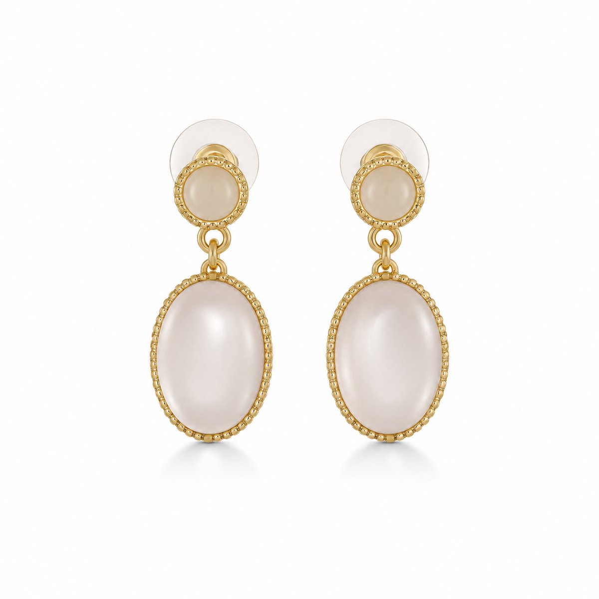 Ovale oorhangers | wit | goud gekleurd