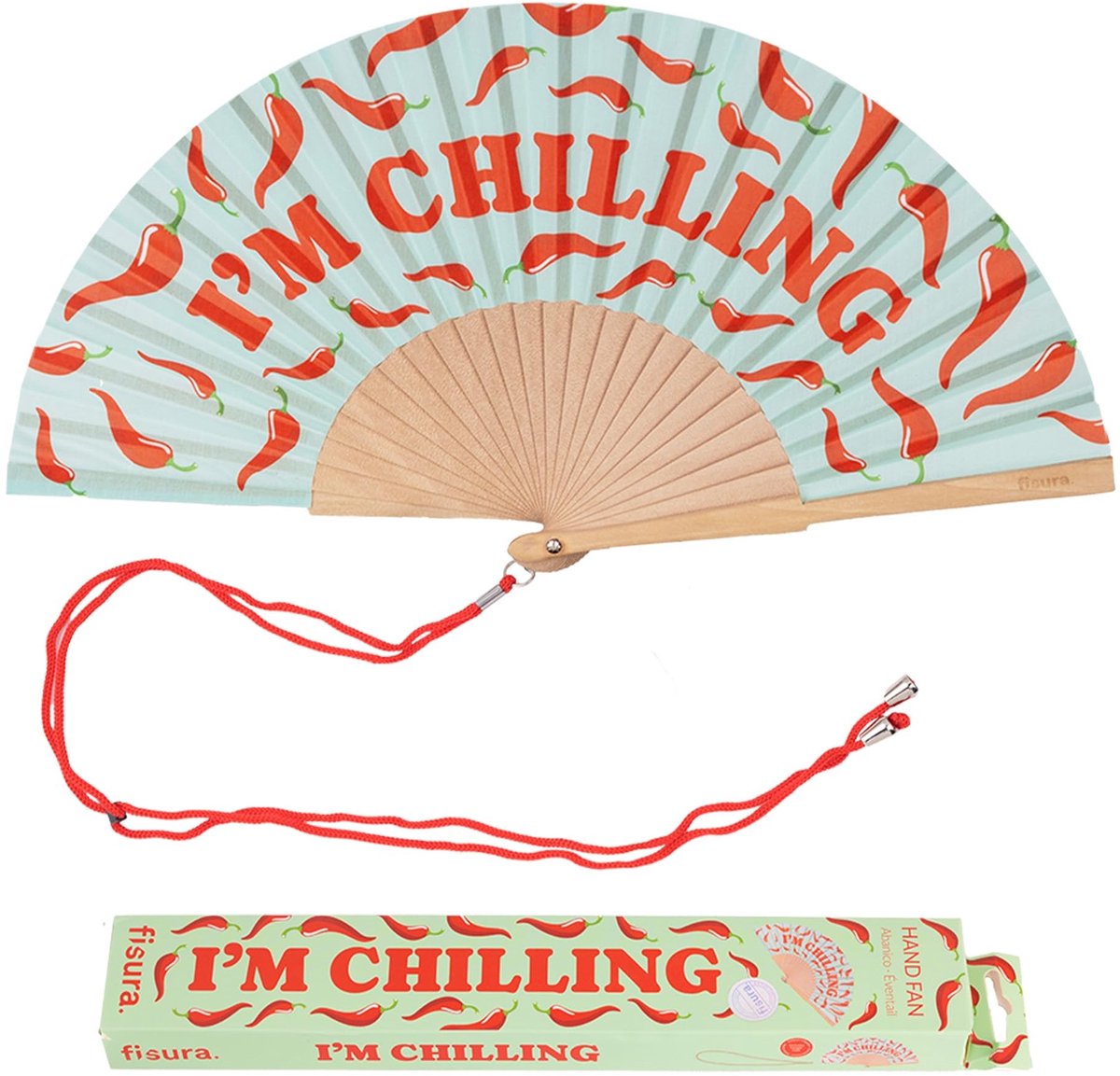 Solidchoice - Handventilator met tekst 'I'm chilling' - Houten ventilator
