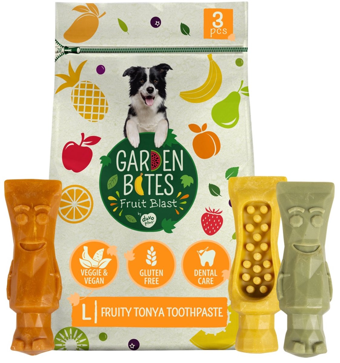 duvoplus Garden Bites - Fruity Tonya Toothpaste Hondensnacks - Hondensnoepjes - Vegetarisch & Glutenvrij - Large 3st