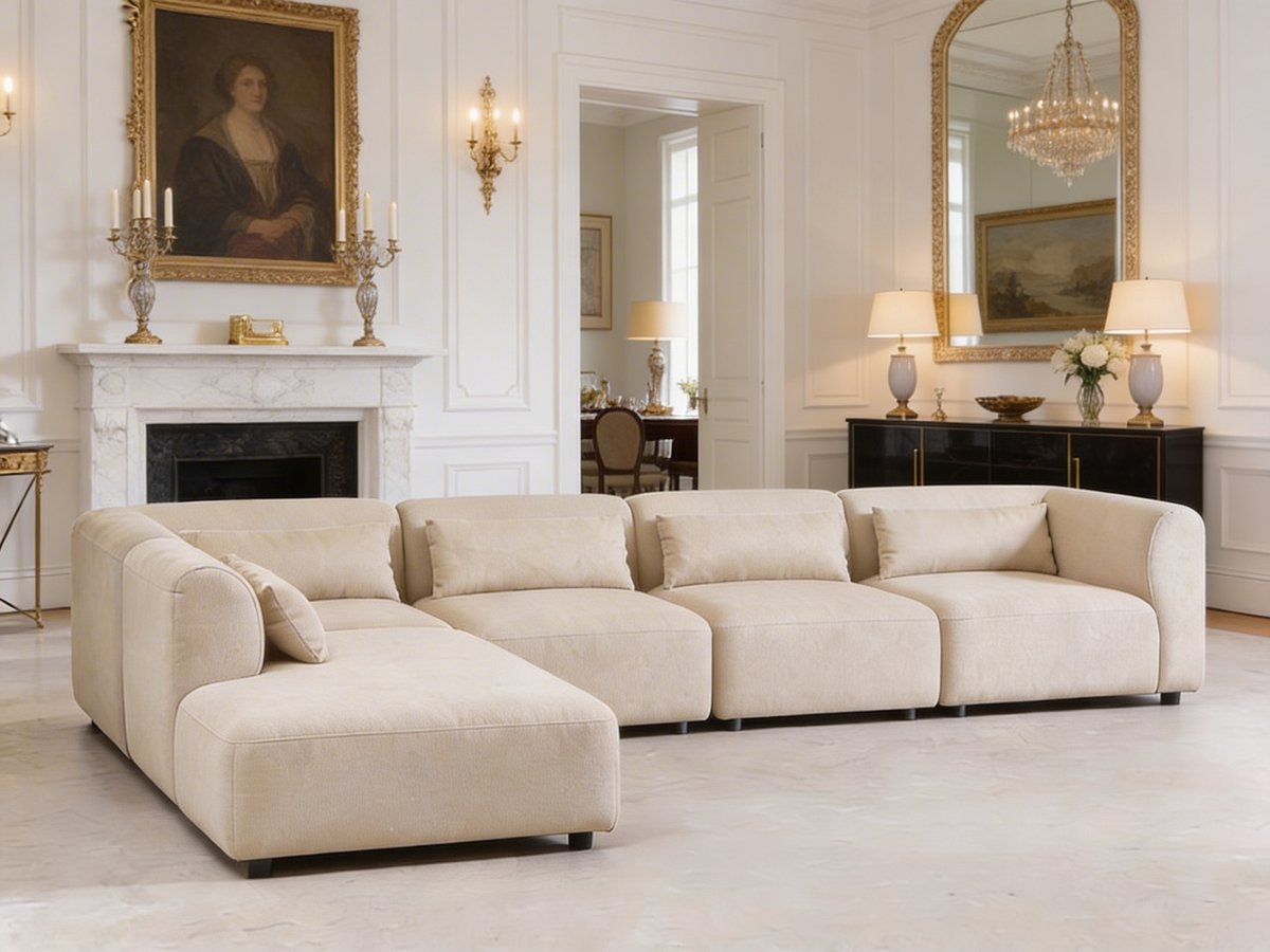 Rovira Lounge – Koningstijl – Bruine Hoekbank – Royale Loungebank – Inclusief Rugkussens – Luxe Design Bank voor Woonkamer