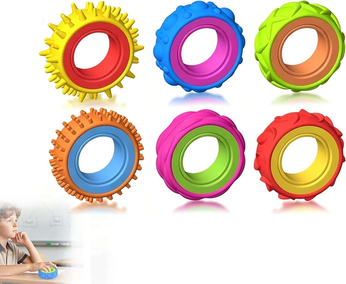 Anti-Stress Massage Ring Set van 6 - Spikes voor Ontspanning en Focus, Perfect voor Kantoor en Thuisgebruik