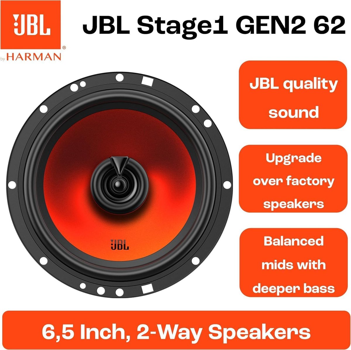 JBL STAGE1 GEN2 62 - Autospeakers - 16 cm - 2-weg Coaxiaal - 400 Watt - Luidspreker set – foto 3
