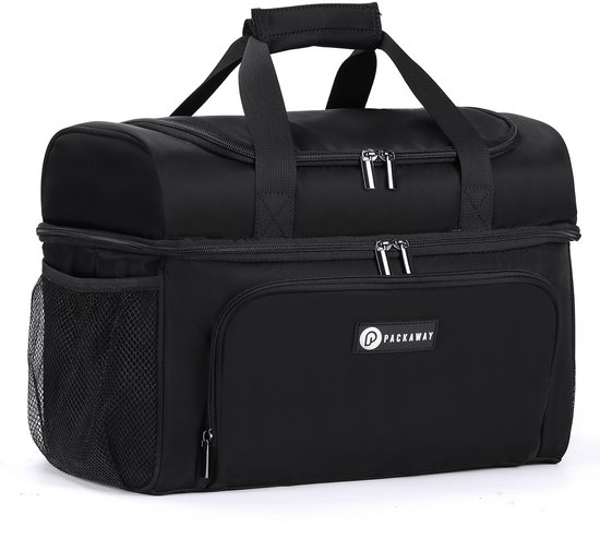 Packaway Koeltas 20L - Lunchtas - Inclusief 4 Koelelementen - Dubbel Compartiment - 4-Laags Geïsoleerd - Waterafstotend - Signature Black van Packaway — afbeelding 2