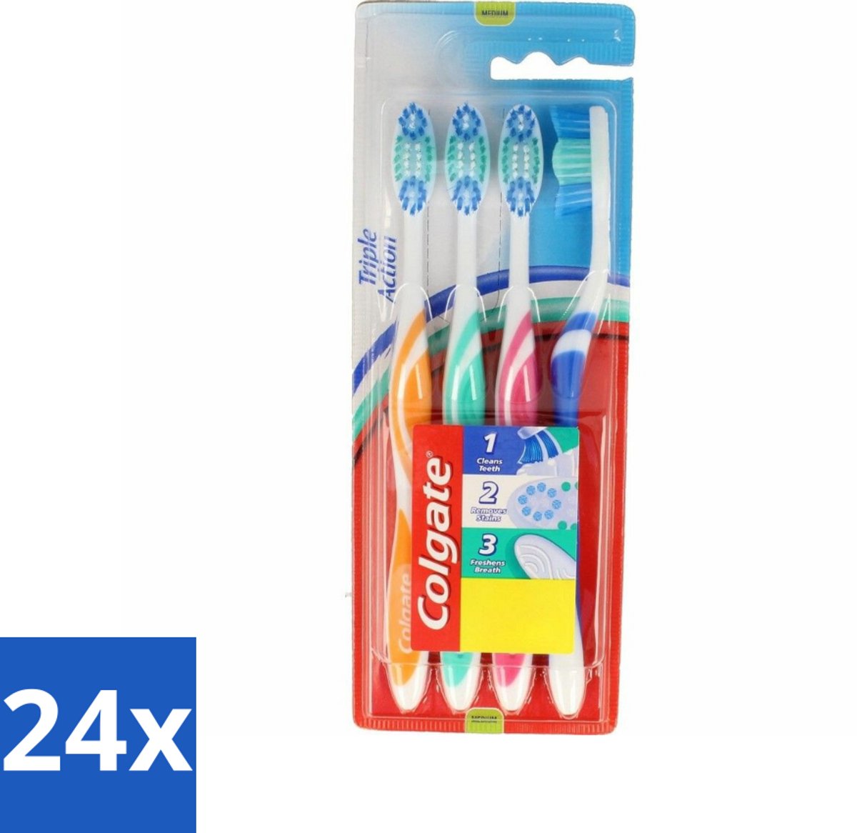 24 x Colgate - Tandenborstels - Triple Action - Medium - 4 borstels - Colgate Tandenborstel - Tandenborstel Medium - Tandenborstel 4 Stuks - Mondverzorging - Tanden Poetsen