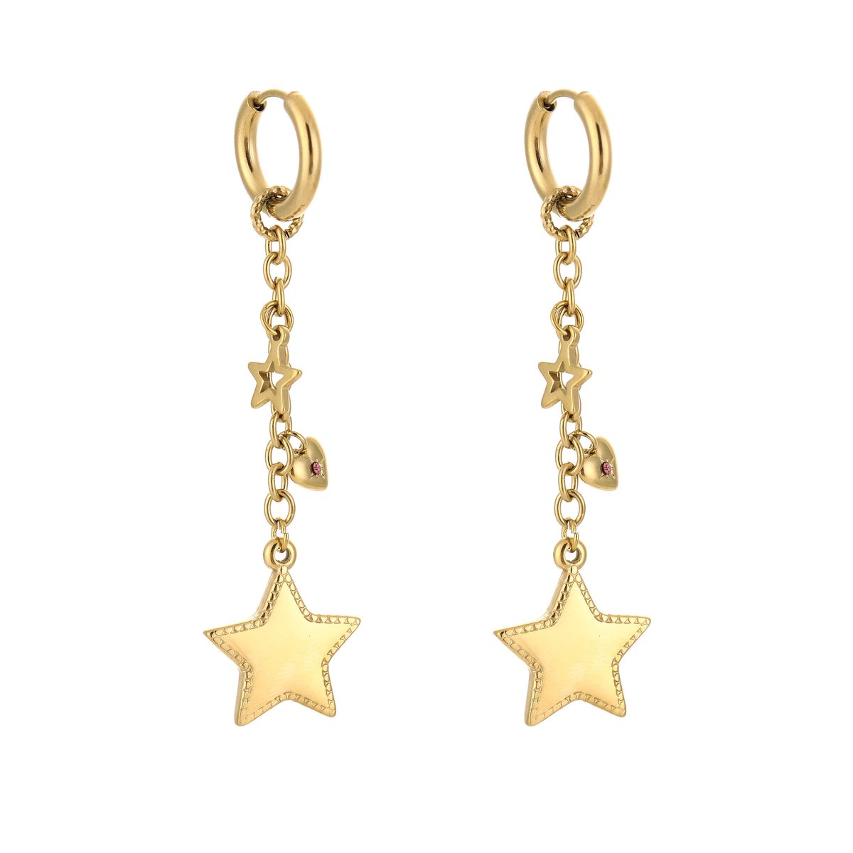 Oorbellen Ster - Goudkleurig Kleurvast Stainless Steel - Kerstcadeau - Sinterklaas - Feestdagen Oorringen