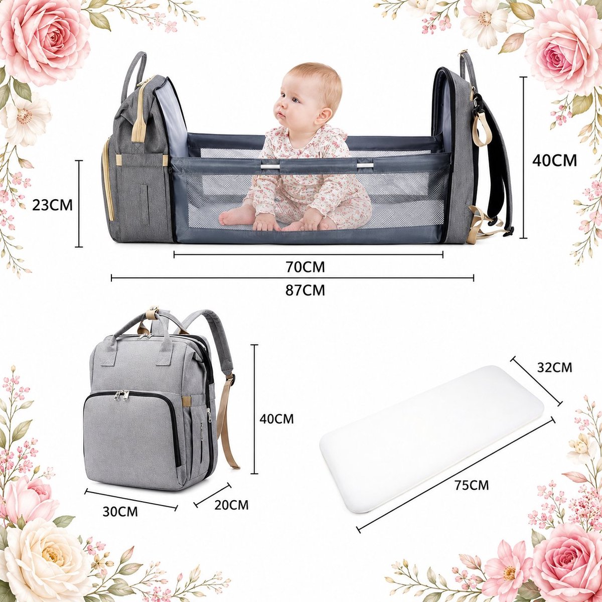 R&H® Luiertas Rugzak voor Baby - Multifunctionele Babytas met Aankleedkussen, Waterafstotend, Grote Capaciteit, Reisrugzak voor Mama en Papa