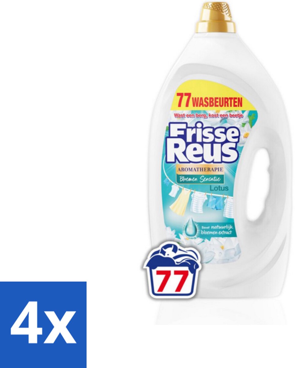 4 x Frisse Reus - Vloeibaar Wasmiddel - Lotus - Witte Was - 77 Wasbeurten - Wasmiddel - Witwas - Waskracht - Lotusgeur - Vloeibaar Wasmiddel
