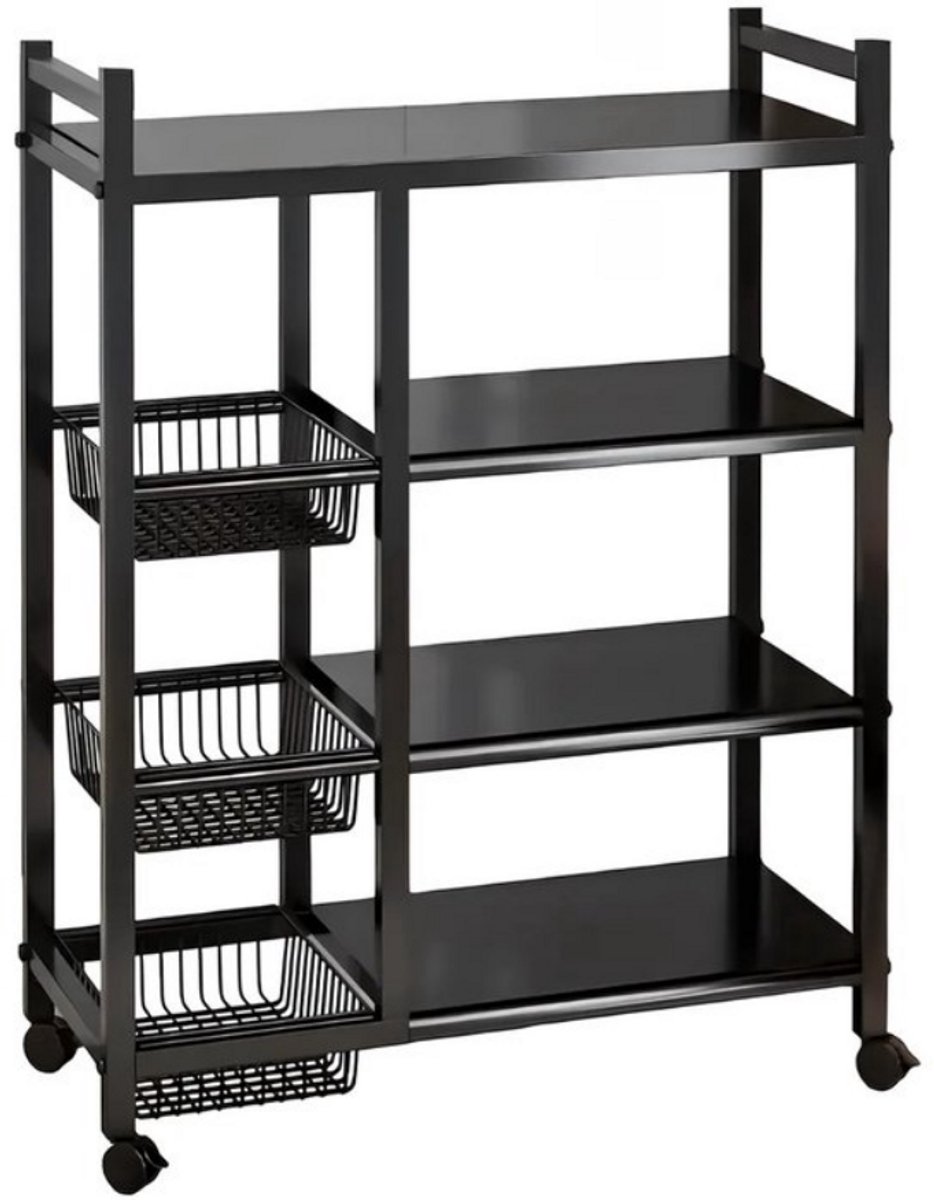 Gudalio Opbergrek - Stelling - Organizer - Keuken - 4 Laags - Planken - Uitneembare Manden - Wielen - Metaal - 92x32x108cm - Zwart