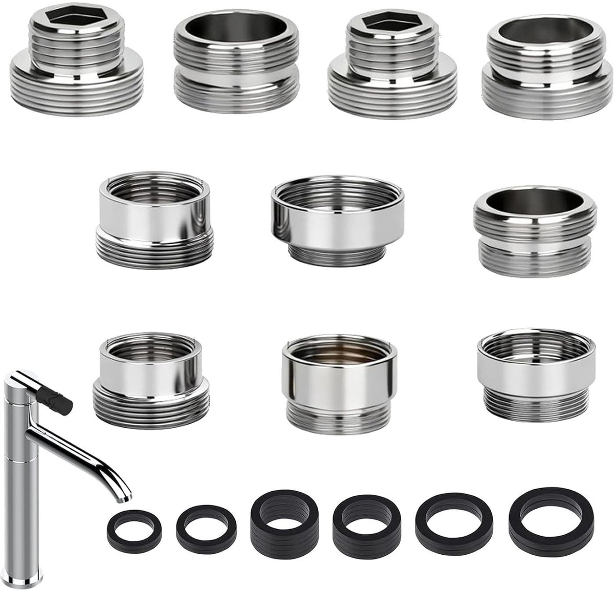 Kraanopzetstukken set van 10, veelzijdige kraanadapters voor keuken, badkamer en tuin, geschikt voor diverse specificaties