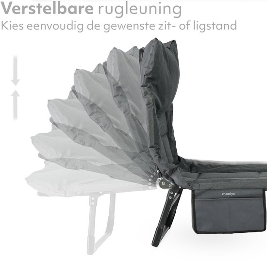 Mooiys Opvouwbaar Veldbed 1 persoons - Verstelbare Rugleuning - Grijs — afbeelding 2