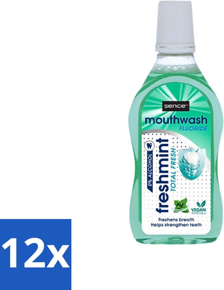 12 x Sence - Fresh Freshmint - Mondwater - Fris & Muntig - 500 ml - Mondwater - Mondverzorging - Frisse Adem - Tandplak - Mondgezondheid