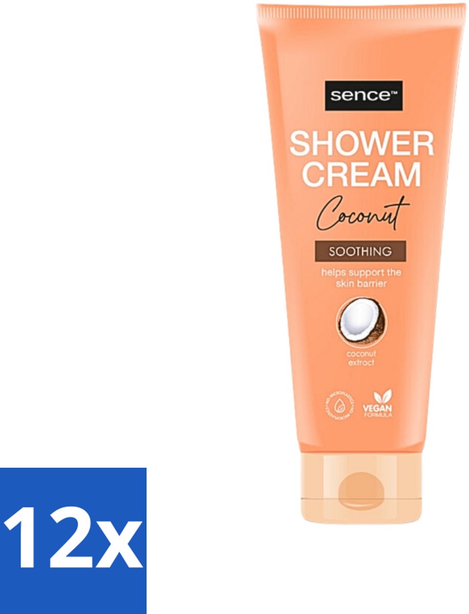 12 x Sence - Coconut - Douchecrème - Verzorgend - 200 ml - Douchecrème Kokos - Kokos Geur - Hydraterende Douchecrème - Verzorgende Douche - Zachte Huid