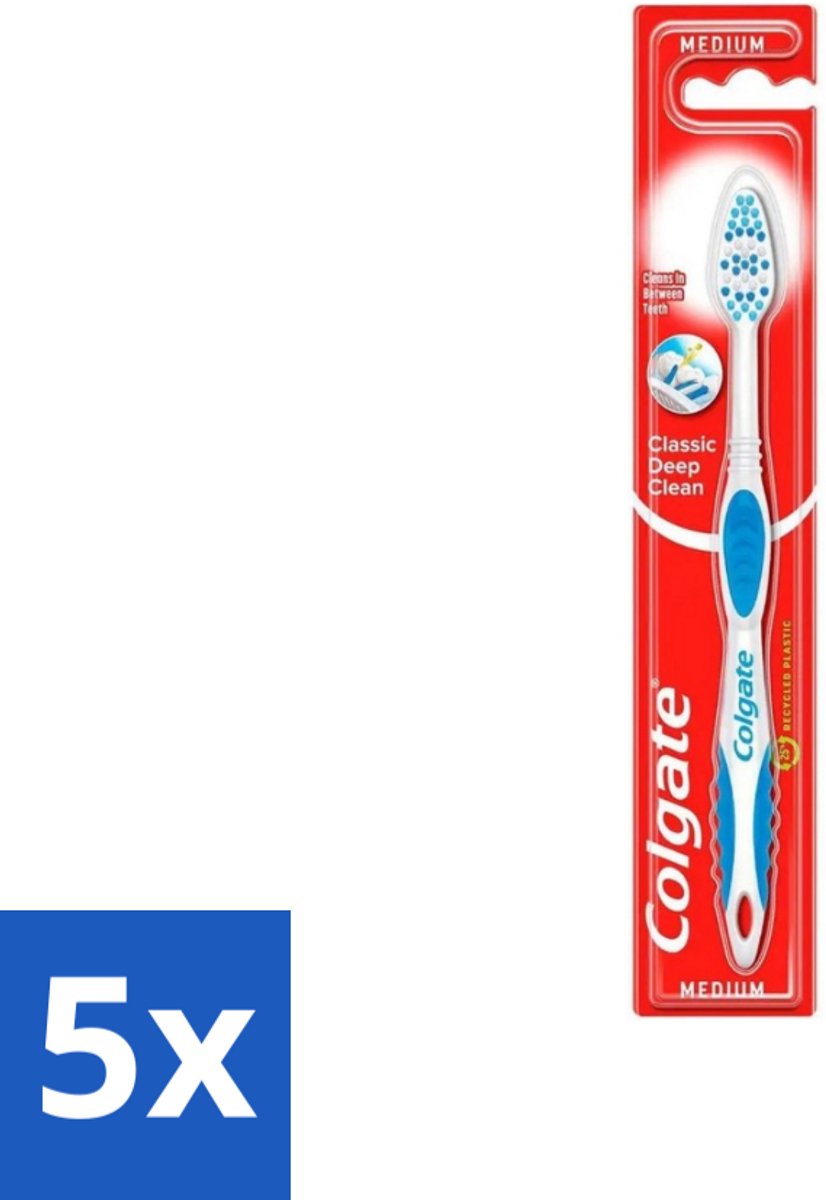 5 x Colgate - Tandenborstel - Classic Deep Clean Medium - 1 Tandenborstel - Tandenborstel - Mondgezondheid - Tandenborstel Reiniging - Tandplak Verwijderen - Etensresten Verwijderen