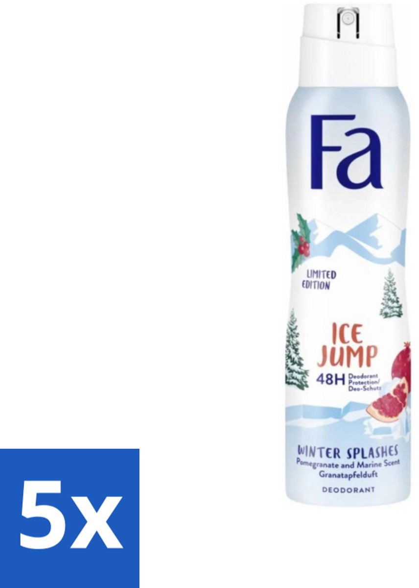 5 x Fa - Deodorant Spray - Winter Splashes Ice Jump - Koel - 48 uur Bescherming - 150 ml - Deodorant Spray - Winter Splashes Ice Jump - 48 Uur Bescherming - Koel - Fris