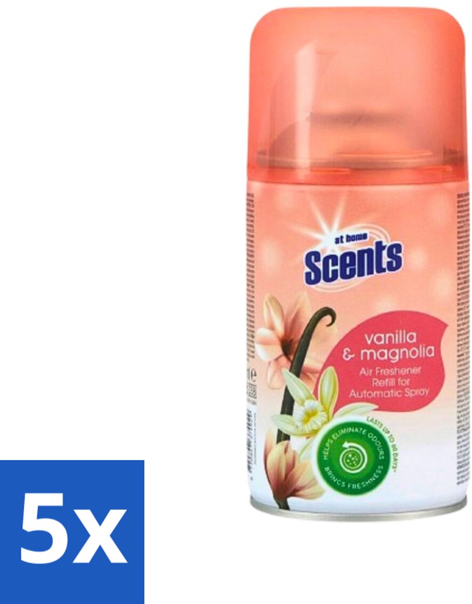 5 x At Home - Scents - Navulling - Vanille - Spray - 250 ml - Vanille Geur - Geurverspreider - Geurtjes Neutraliseren - Geur In Huis - Geur Spray
