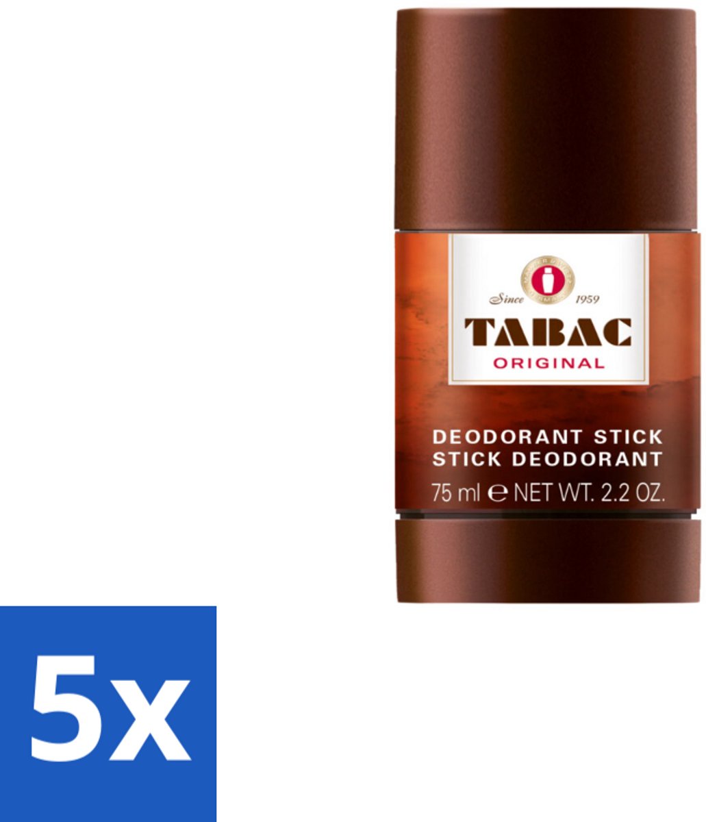 5 x Tabac Original Deodorant Stick 75 ml - Deodorant Stick - Mannelijke Geur - Langdurige Frisheid - Zweetbescherming - Pittige Geur