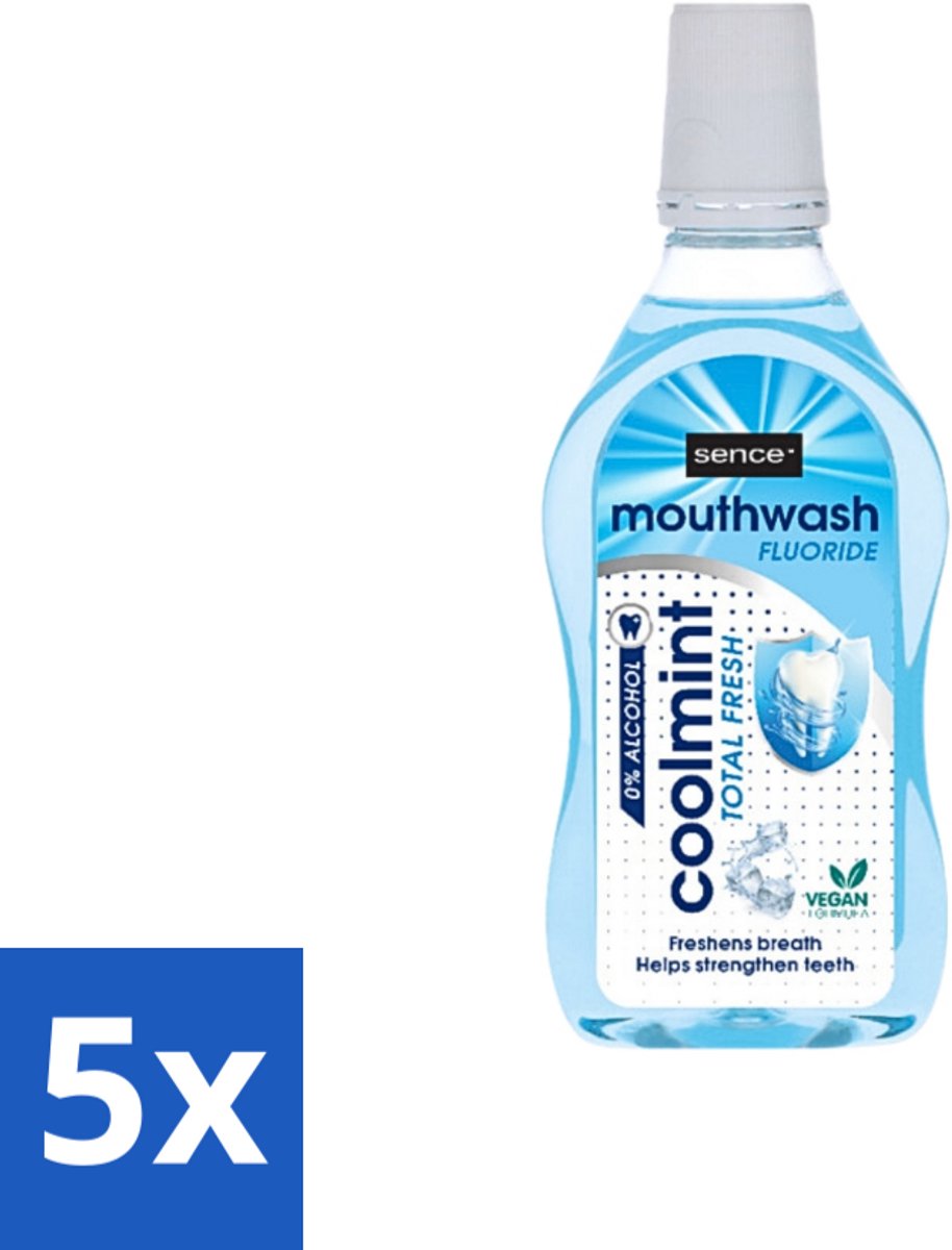 5 x Sence - Fresh Coolmint - Mondwater - Verfrissend - 500 ml - Mondwater - Frisse Adem - Koele Mint - Fluoride - Gaatjes Voorkomen