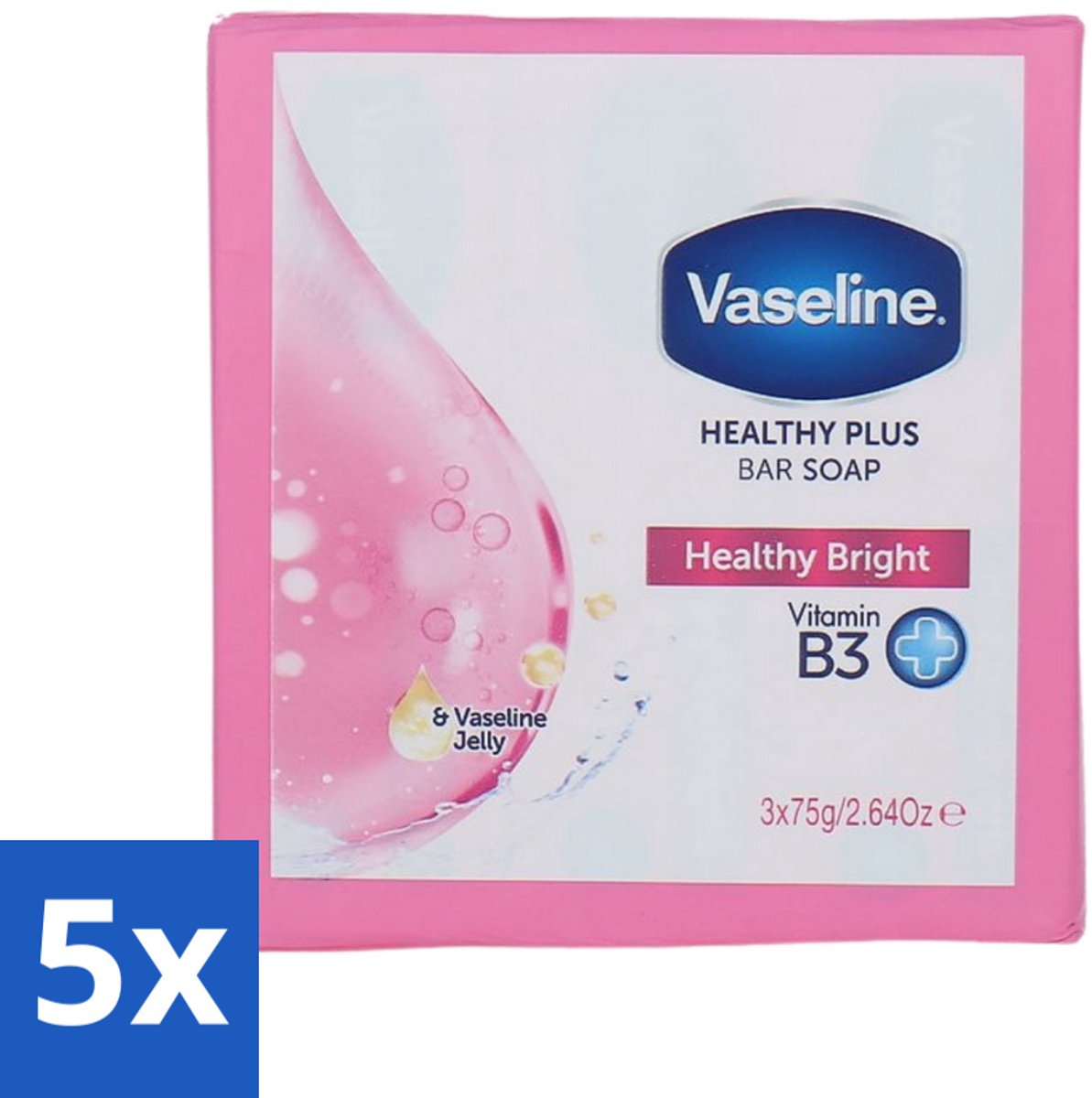5 x Vaseline - Healthy Bright - Zeeptablet - Reinigend & Verzorgend - 3x75 ml - Zeep - Huidverzorging - Reiniging - Gezondheid - Handen