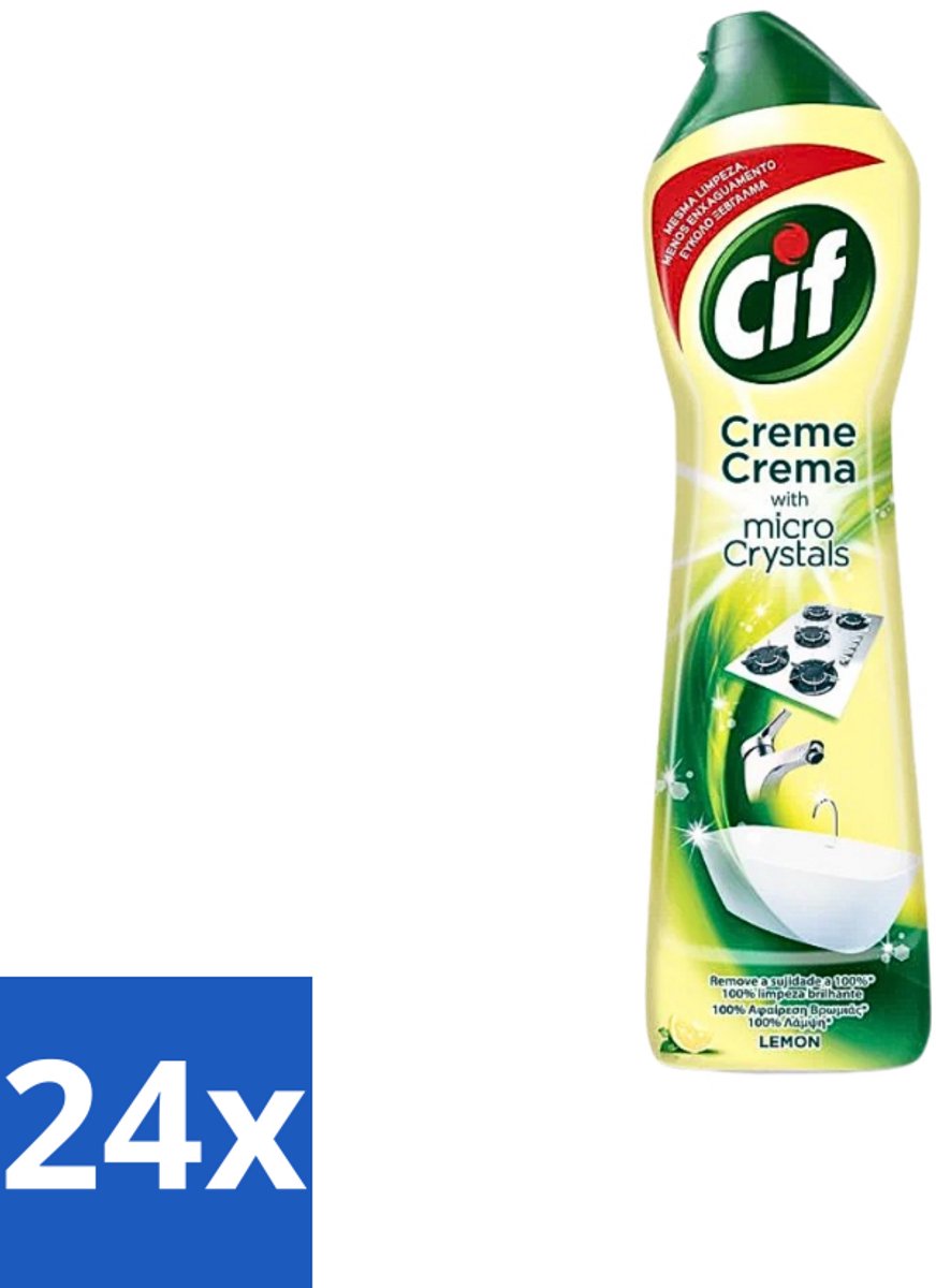 24 x Cif - Badkamer & Keuken - Schuurmiddel - Cream Lemon - 500 ml - Schoonmaakmiddel - Schuurmiddel - Vet Verwijderen - Kalkaanslag Verwijderen - Keuken Reinigen