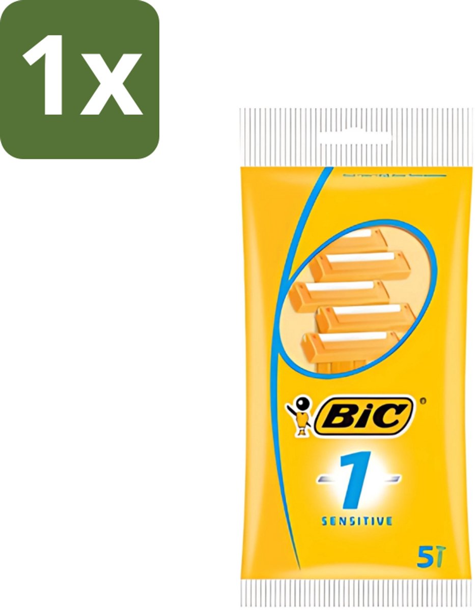 1 x Bic - Scheermesjes - Sensitive - Enkel Mesje - Wegwerpmesjes - 5 Scheermesjes - Scheermesje - Wegwerpscheermesje - Gevoelige Huid - Roestvrij Staal - Polymerische Bekleding