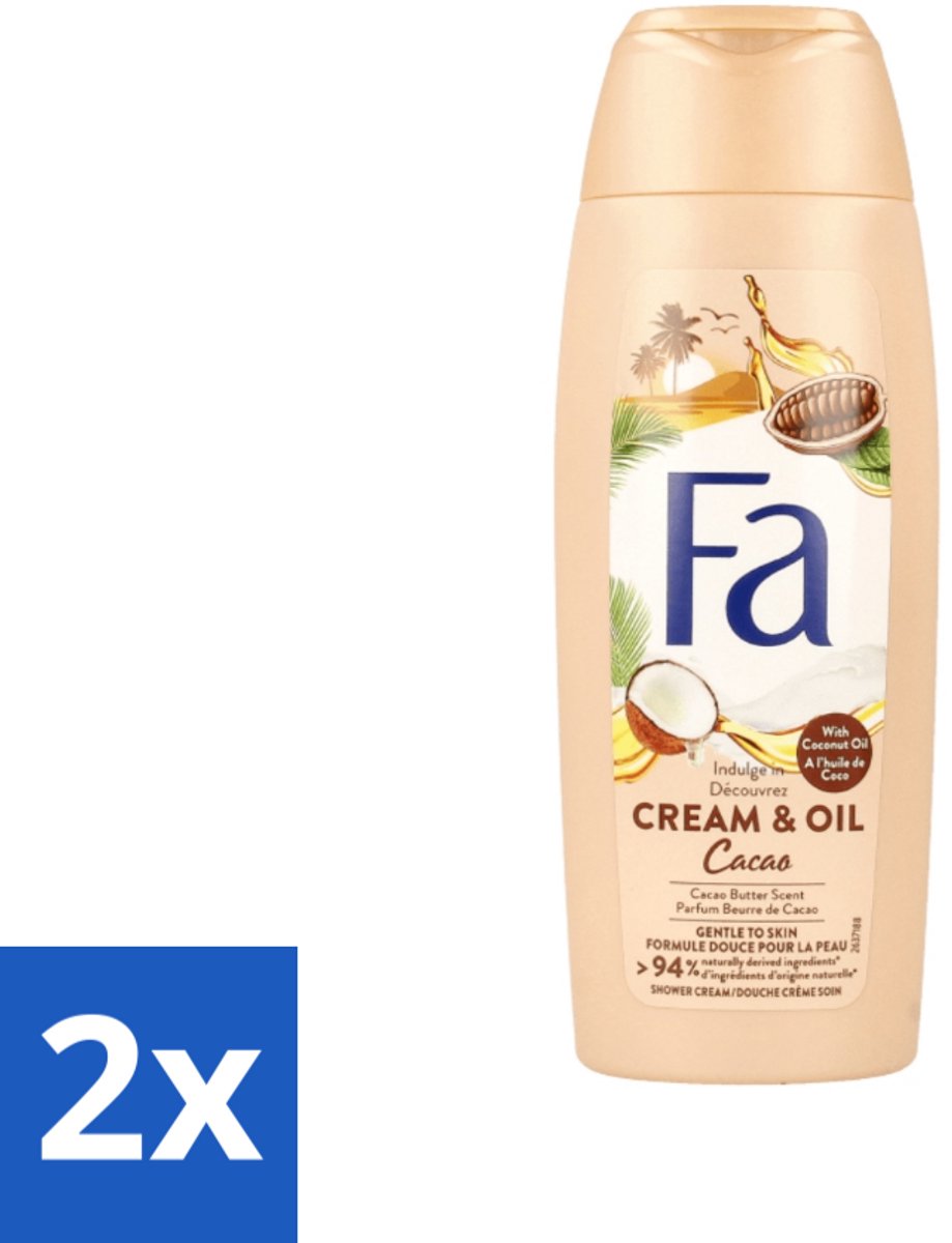 2 x Fa - Douchecrème - Room & Olie Kokosnuss Kakaoboter - Verzachtend & Voedend - 250 ml - Douchecrème - Natuurlijke Douchecrème - Verzorgende Douche - Cacaoboter - Kokosnoot