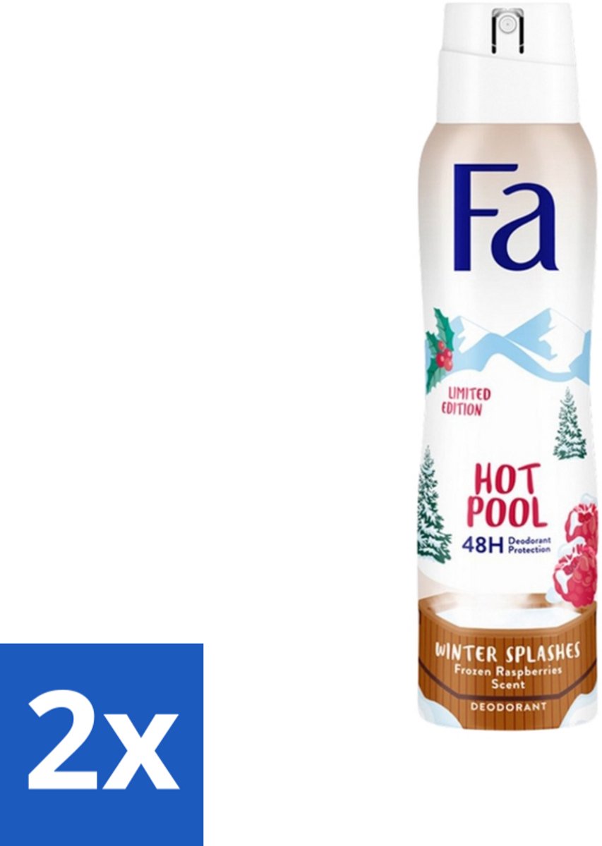 2 x Fa - Deospray - Winter Splashes - 48 uur Bescherming - Frozen Raspberry - Verfrissend & Fruitig - 150 ml - 48 Uur Bescherming - Zweet - Geur - Frambozen - Deospray