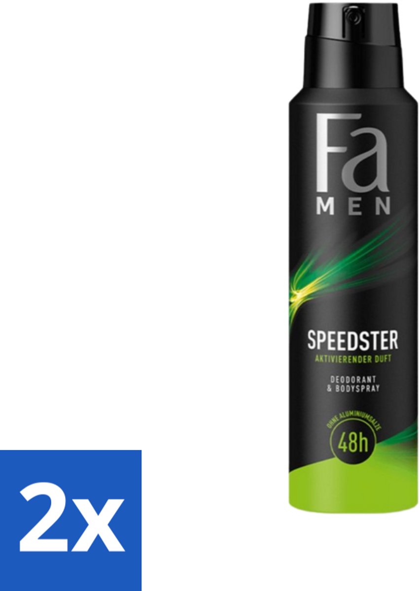 2 x Fa - Deodorant Spray - Speedster - Frisse Geur & Langdurige Bescherming - 48 uur Bescherming - 150 ml - Deodorant Spray - 48 Uur Bescherming - Frisse Geur - Geurveroorzakende Bacteriën - Dermatologisch Getest