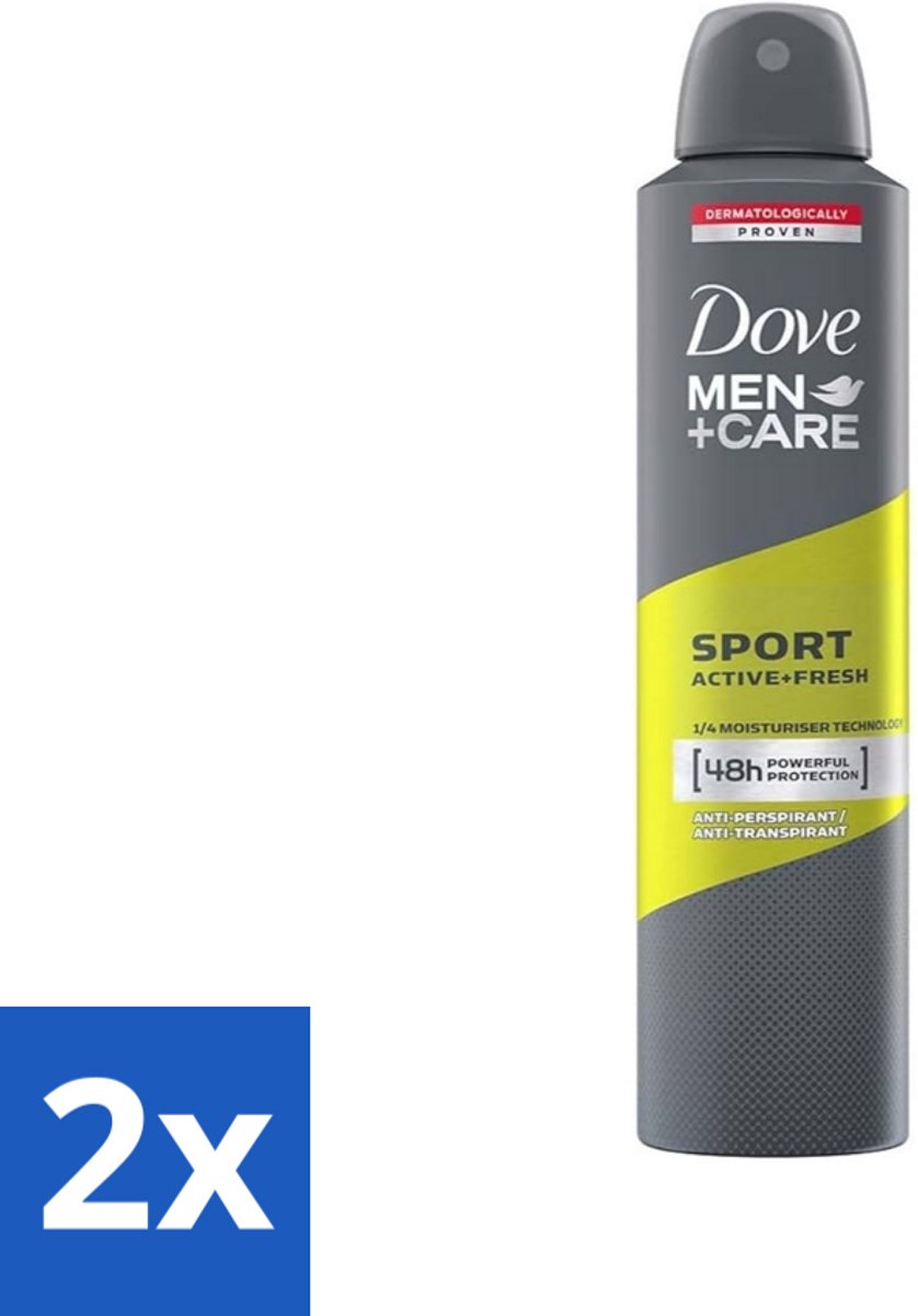 2 x Dove - Deodorant - Spray Men - Sport Active + Fresh - Energiek en verfrissend - 250 ml - Sport Deodorant - Anti-transpirant - Zweetbehandeling - Frisheid - Energie