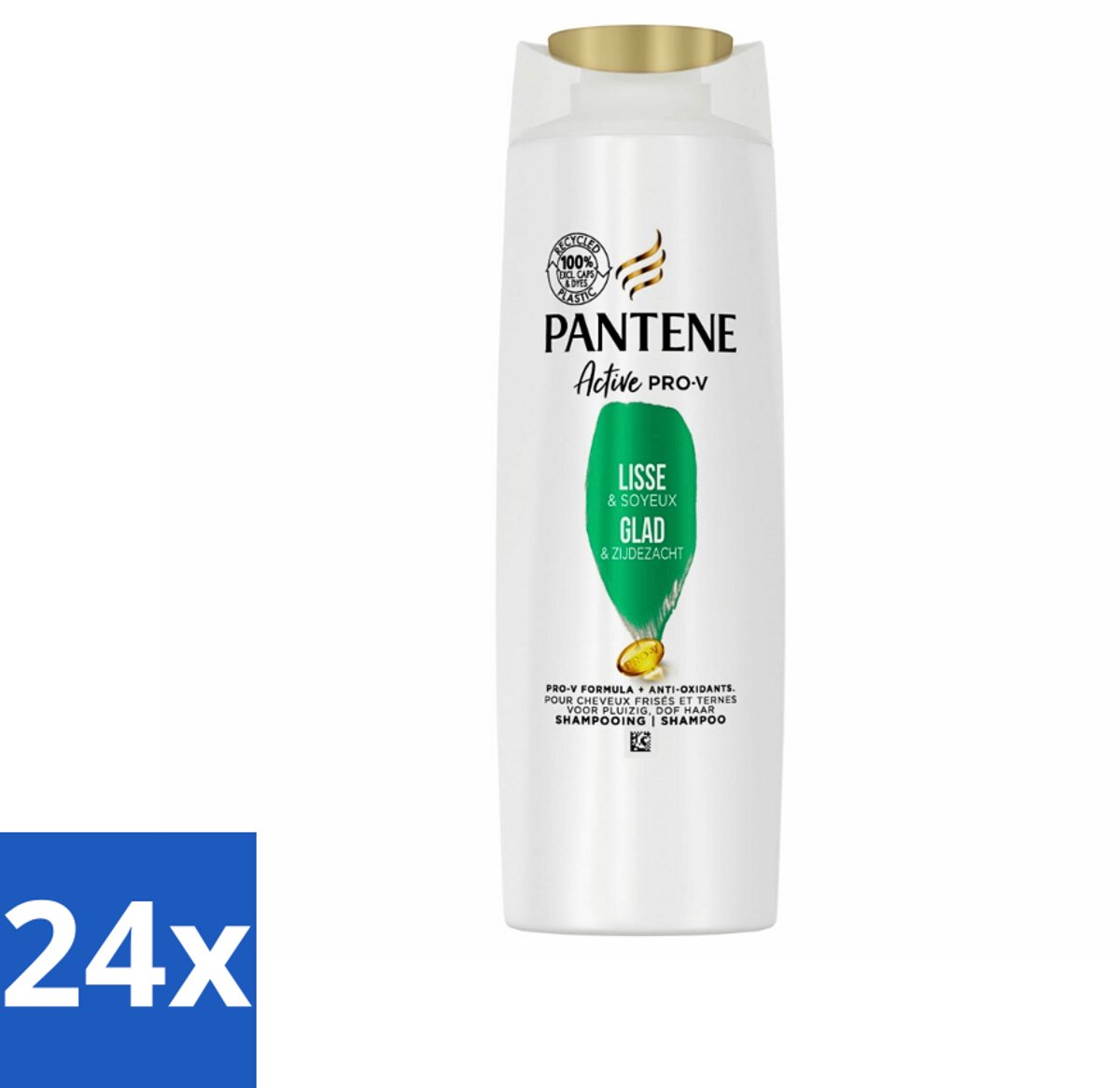 24 x Pantene - Shampoo - Glad & Zijdezacht - Voedt en Versterkt - Voor Pluizig Haar - 225 ml - Pantene Shampoo - Pluizig Haar - Zijdezacht Haar - Voeding Haar - Versterking Haar