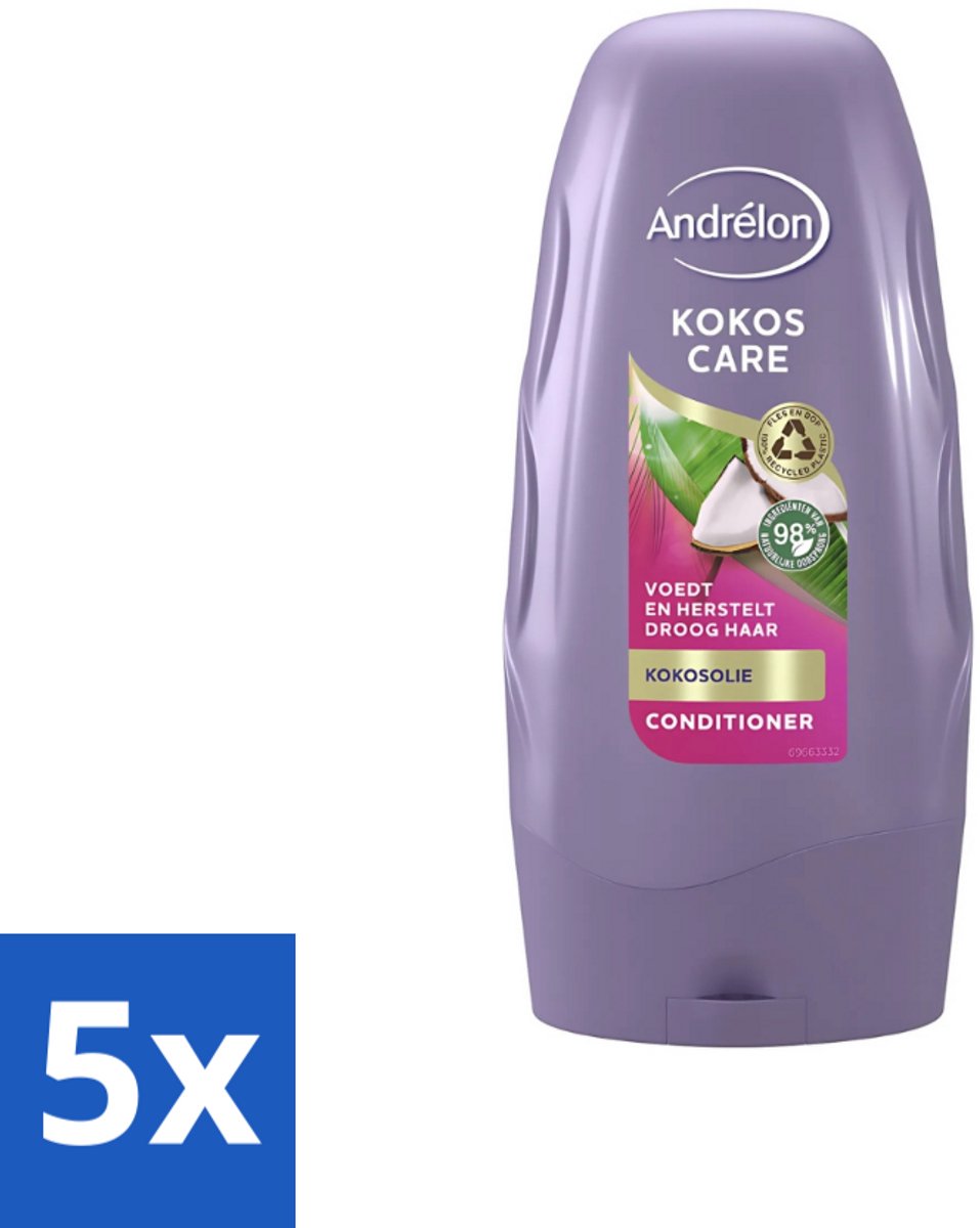5 x Andrélon - Kokos Care - Conditioner - Diepe Hydratatie - 250 ml - Droog Haar - Beschadigd Haar - Kokosolie - Kokosmelk - Hydraatatie
