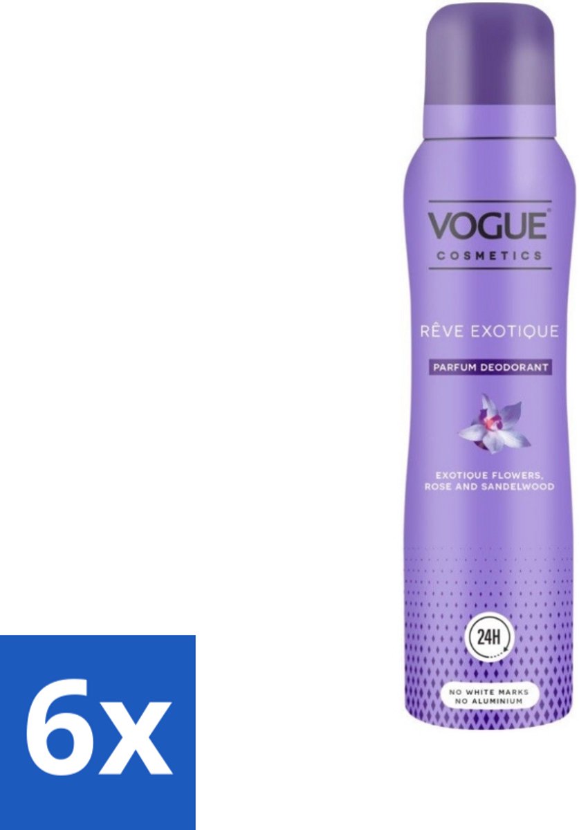 6 x Vogue Reve Exotique Parfum Deodorant 150 ml - Parfum Deodorant - Deodorant Met Geur - Geurige Deodorant - Luxe Deodorant - 24 Uur Bescherming
