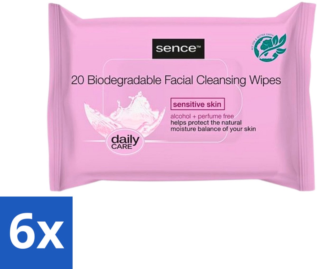 6 x Sence - Gevoelige Huid - Gezichtsreinigingsdoekjes - Mild Reinigend - 20 Doekjes - Gevoelige Huid Reiniging - Gezichtsreinigingsdoekjes - Make-up Verwijderen - Alcoholvrij Reinigen - Mild Reinigen