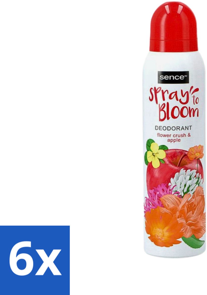 6 x Sence - Body-X Women - Deodorant - Spray - 150 ml - Sence Body-X Women Deodorant Spray - Fruitige Geur - Bloemige Geur - Flower Crush Apple - Zweetbevochtiging