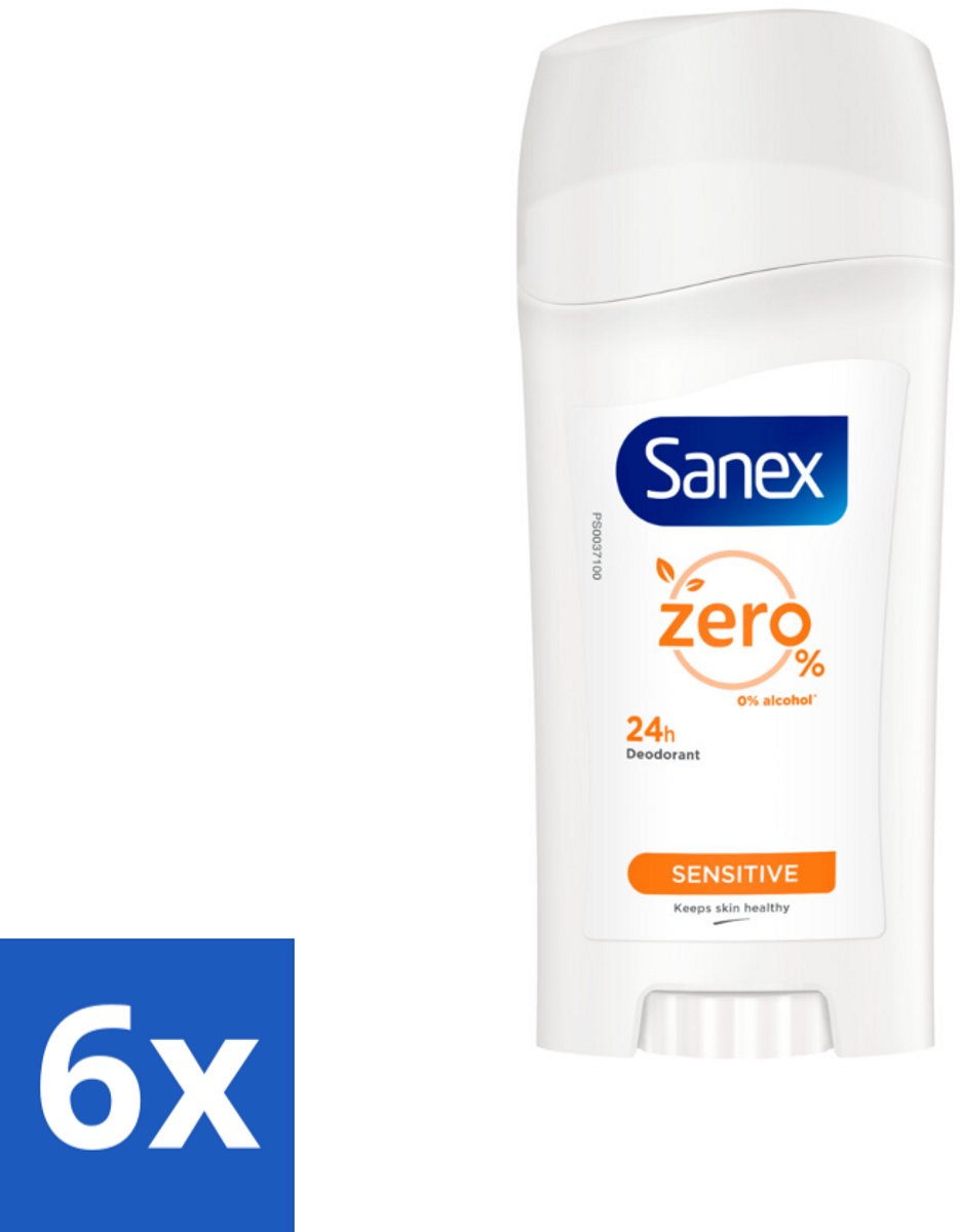 6 x Sanex Deodorant Stick Dermo Sensitive 65 ml - Deodorant Stick - Gevoelige Huid - Alcoholvrij - 24 Uur Bescherming - Huidbescherming