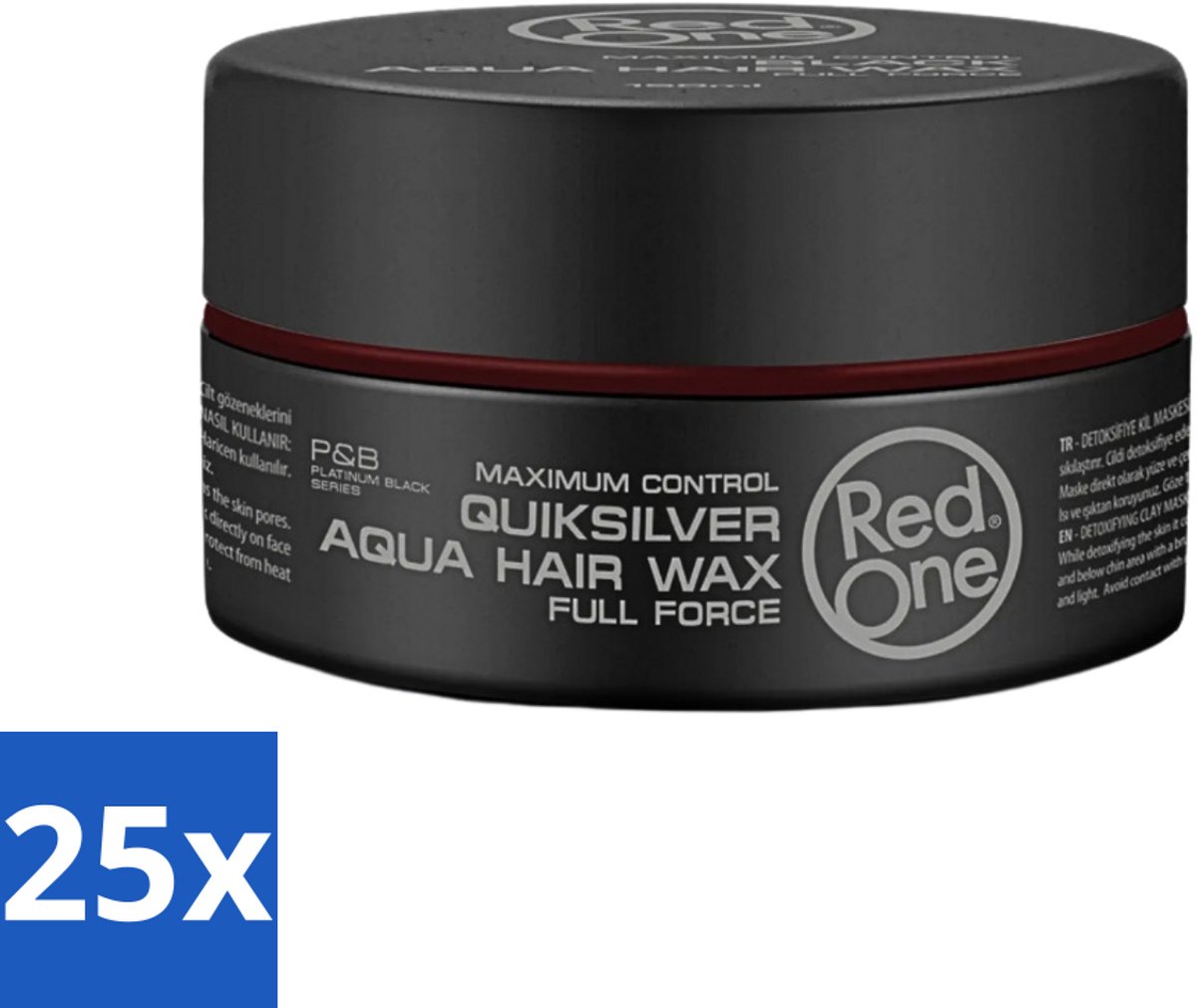25 x Red One - Haarwax - Quicksilver - Aqua Hair Wax - Voor Sterke Hold & Glans - 150 ml - Haarwax - Hold - Glans - Waterbasis - Restyling