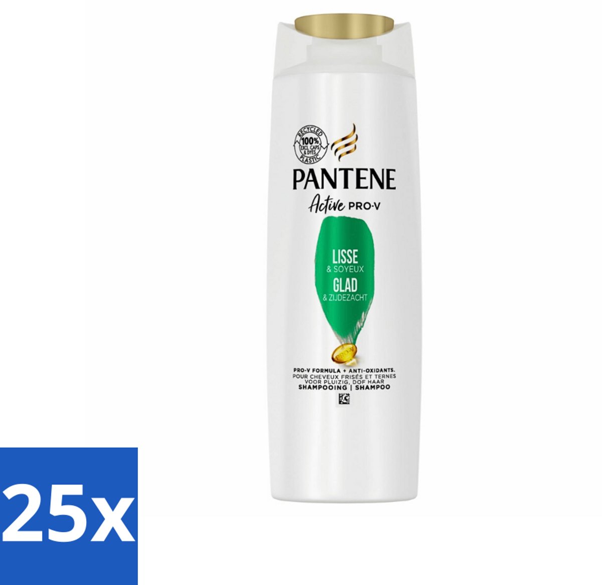 25 x Pantene - Shampoo - Glad & Zijdezacht - Voedt en Versterkt - Voor Pluizig Haar - 225 ml - Pluis - Droog Haar - Zijdezacht Haar - Haar Verzorging - Haar Voeding
