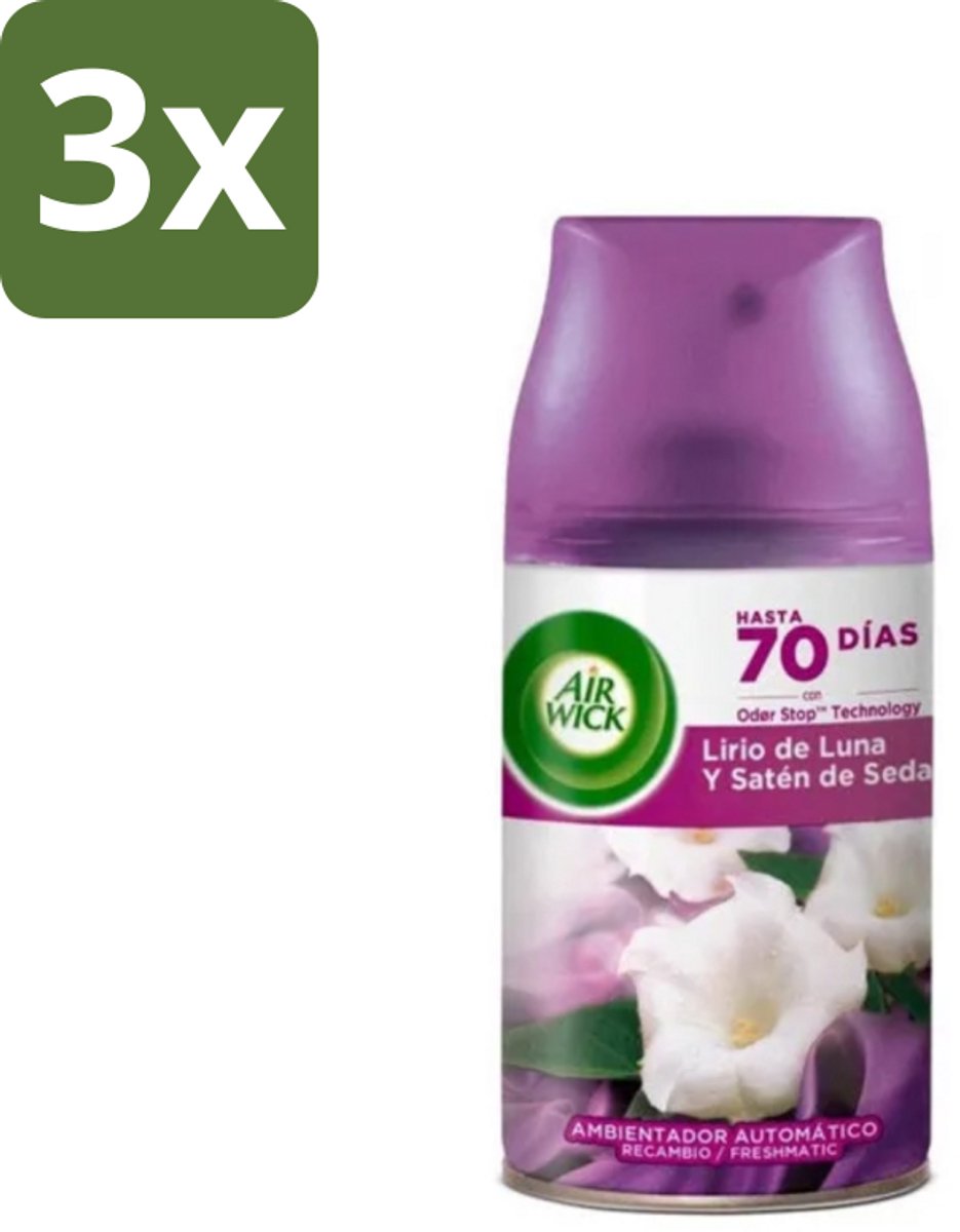 3 x Air Wick - Luchtverfrisser Navulling - Maan Lelie - Automatische Spray - 250 ml - Maan Lelie - Luchtverfrisser - Geur - Essentiële Oliën - Geurverspreiding
