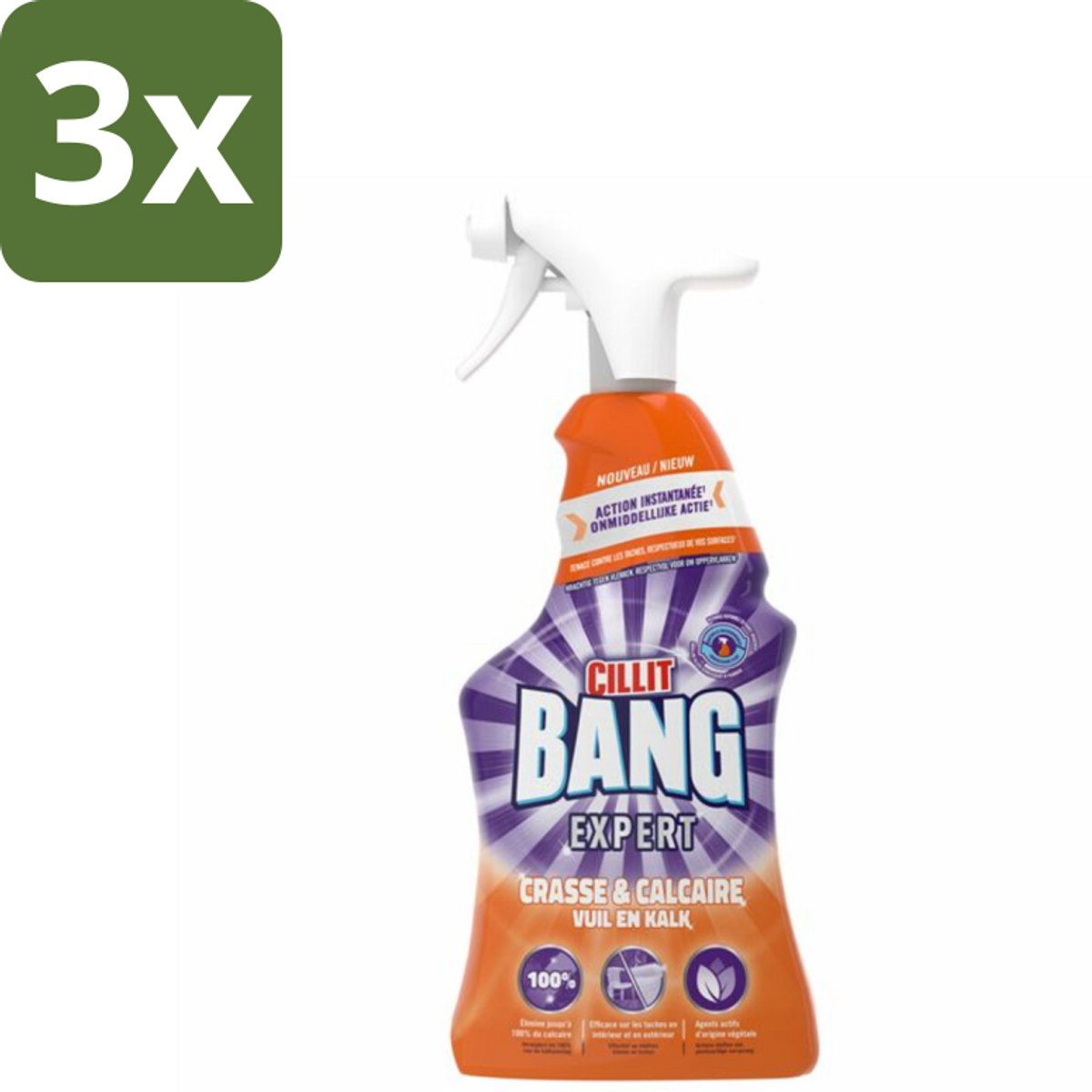 3 x Cillit Bang Lime & Grime Spray 750 ml - Kalk - Vet - Vuil - Reinigen - Keuken