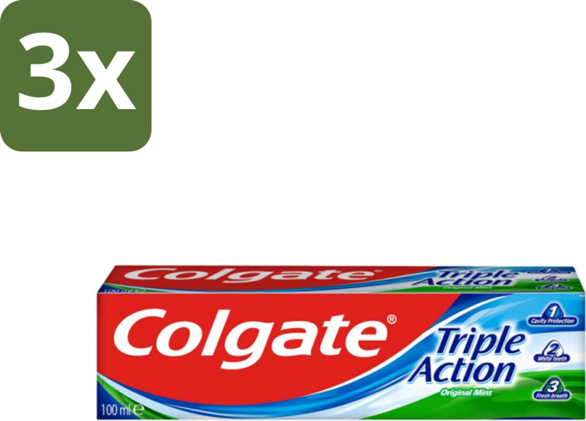 3 x Colgate Tandpasta Triple Action 100 ml - Tandpasta - Gaatjes - Wittere Tanden - Frisse Adem - Mondverzorging