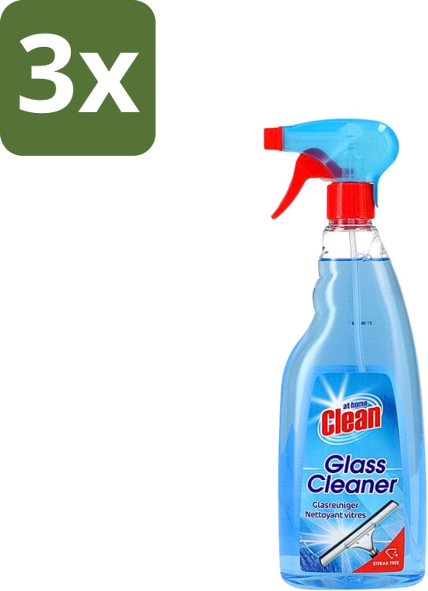 3 x At Home - Clean - Glasreiniger Spray - Streepvrij - 750 ml - Glas Reinigen - Streepvrije Reiniging - Glas Reiniger - Ramen Reinigen - Spiegel Reinigen