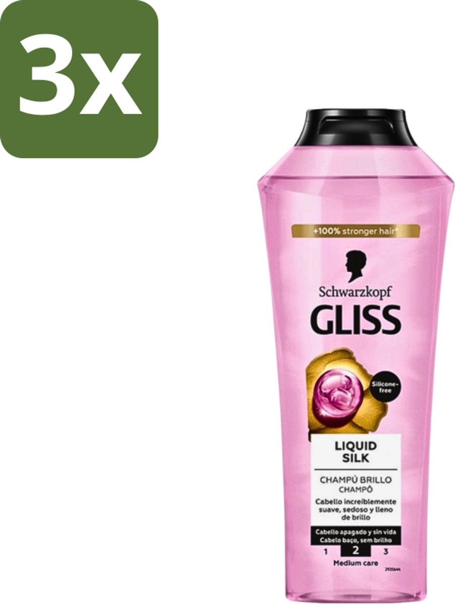 3 x Gliss-Kur - Shampoo - Liquid Silk - Zijdezachte Haarverzorging - 400 ml - Zijdezachte Haarverzorging - Haar Glans - Haarvoeding - Haarstructuur - Haarversterking