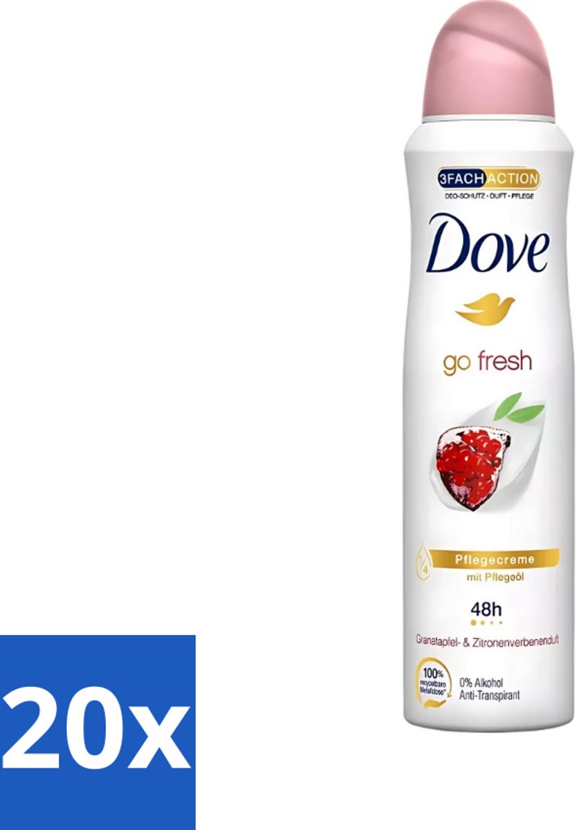 20 x Dove - Deodorant - Go Fresh Granaatappel - Frisse en fruitige geur - 150 ml - Dove Go Fresh - Deodorant Spray - Anti-transpirant - Frisheid - Fruitige Geur