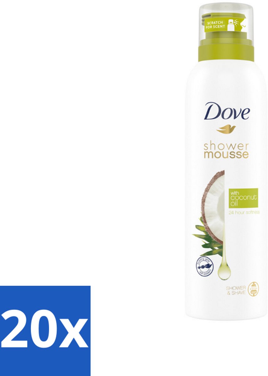 20 x Dove Shower Foam Coconut Oil 200 ml - Douche Mousse - Kokosolie Douche - Huid Verzorging - Scheerervaring - Wellness Douche