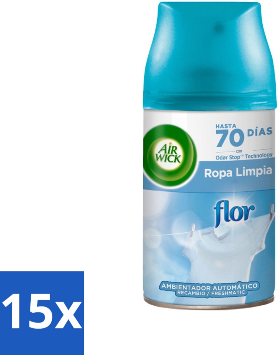 15 x Air Wick - Luchtverfrisser Navulling - Bloem & Fris - Automatische Spray - 250 ml - Luchtverfrisser - Bloemige Geur - Automatische Geurverspreiding - Geurneutralisatie - 24/7 Geurstop