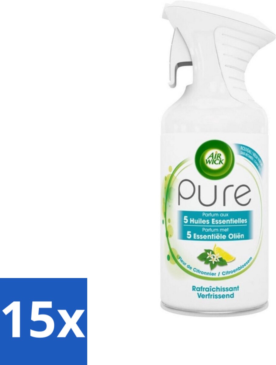 15 x Air Wick - Luchtverfrisser - Essentiële Oliën - Citroenbloesem - Spray - 250 ml - Luchtverfrisser Citroenbloesem - Luchtverfrisser Spray - Citroenbloesem Geur - Luchtverfrisser Zonder Water - Luchtverfrisser Effectief Geurtjes Verwijderen
