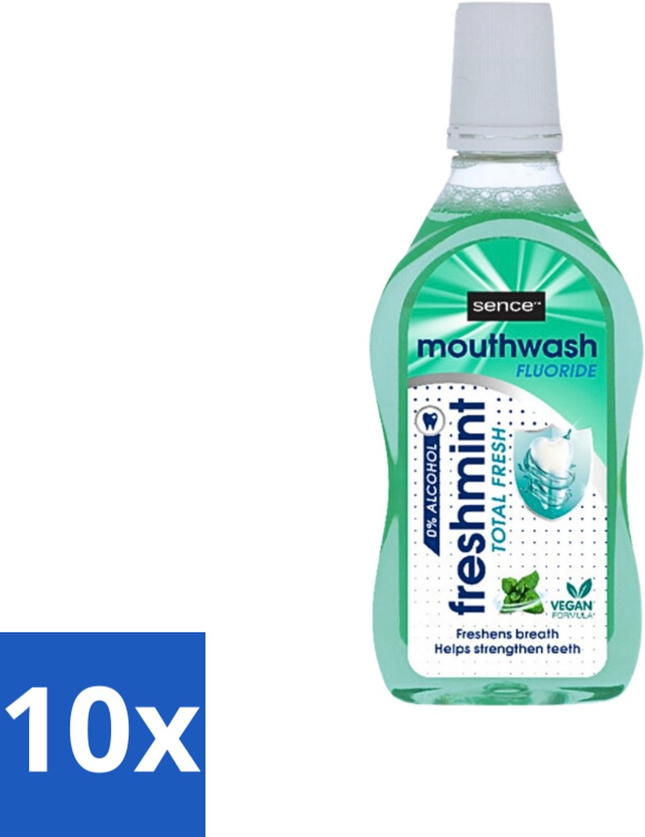 10 x Sence - Fresh Freshmint - Mondwater - Fris & Muntig - 500 ml - Mondwater - Mondverzorging - Frisse Adem - Tandplak - Mintsmaak