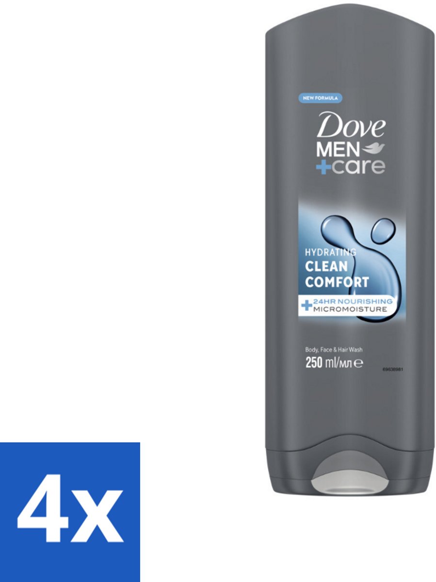 Dove Douchegel Men+ Care Clean Comfort 250 ml - Voordeelverpakking - 4 stuks
