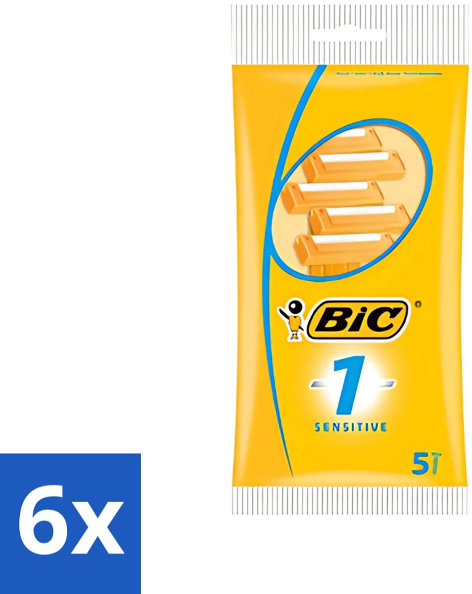 6 x Bic - Scheermesjes - Sensitive - Enkel Mesje - Wegwerpmesjes - 5 Scheermesjes - Scheermesje - Gevoelige Huid - Wegwerpscheermesje - Roestvrij Staal - Polymerische Bekleding