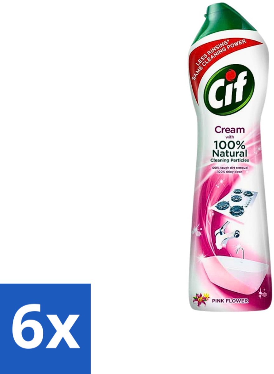 6 x Cif - Badkamer & Keuken - Schuurmiddel - Cream Pink Flower - 500 ml - Cif Schuurmiddel - Schuurmiddel - Reinigingsmiddel - Vuil Verwijderen - Vet Verwijderen